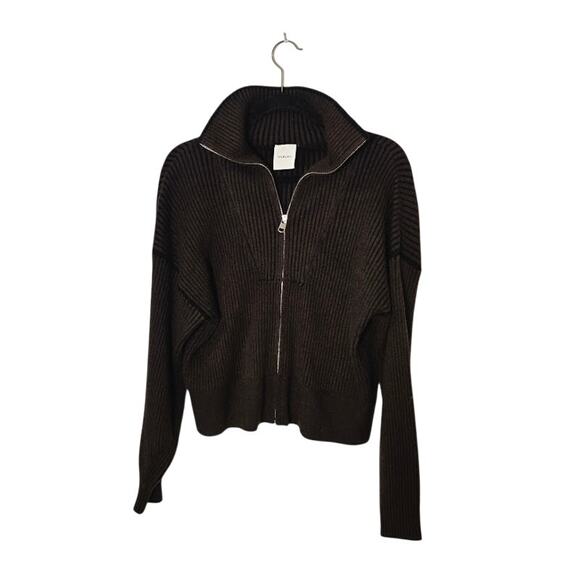 Varley Sweaters - Varley Women's Full Zip Sweater Size Medium Dark Brown Ribbed Long Sleeves